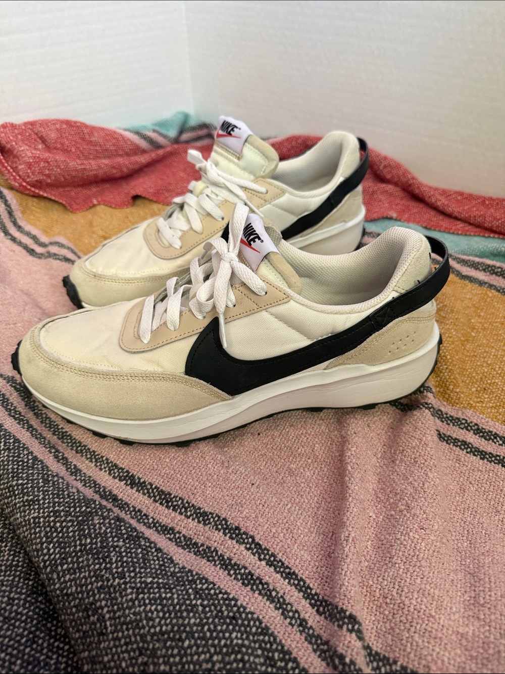 Nike Waffle Debut -  Cream and Black Retro Low-Top Sneakers